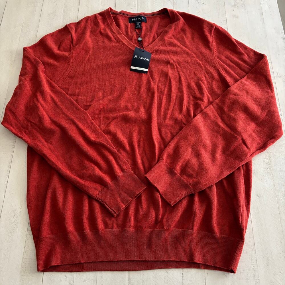 Jos A Bank Burnt Orange 100% Pima Cotton V Neck Sweater size XL
